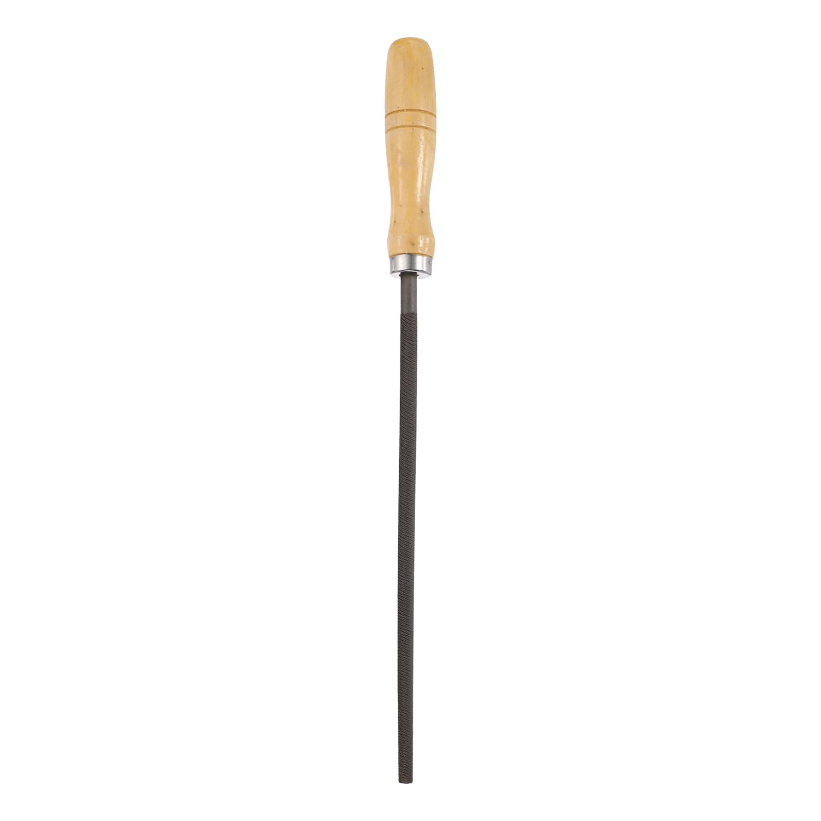 sourcing map 10" Round Fine Cut File Double Cut Teeth Fine Metal File High Carbon Steel T12 with Wood Handle for Metal Wood Finishing Roughing, Grey/Yellow