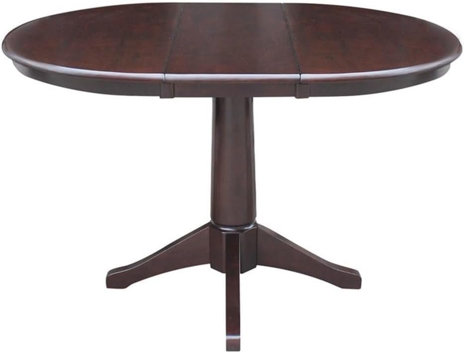 International Concepts 36" Round Top Pedestal Table with 12" Leaf-28.9" H-Dining Height, Rich Mocha