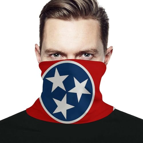 FOSKERV Neck Gaiter Balaclava, Men's Seamless Quick Dry Outdoor Sports Neck Warmer for Skiing, Hiking, Tennessee State Flag, Fashion Face Cover Scarves Headband