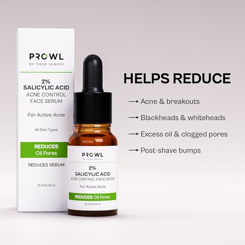 Image of PROWL by Tiger Shroff 2% Salicylic Acid Face Serum for Oily & Acne Prone Skin | Reduces Dark Spots, Pigmentation & Controls Oil for Men | Exfoliating Serum for All Combination Skin | 10ml