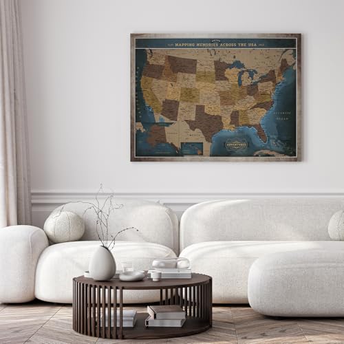 Image of DECORARTS - Antique Navy Blue USA Travel Map Wall Art, Vintage United States Canvas Map for Home Office Living Room Decor, Ready to Hang, 40x30''