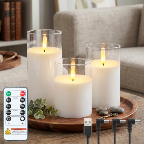 Image of Homemory Rechargeable Pure White Flameless Candles with Remote Timer, 3 Pack