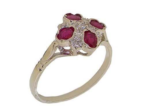 925 Sterling Silver Real Genuine Ruby & Diamond Womens Cluster Anniversary Ring (0.07 cttw, H-I Color, I2-I3 Clarity)