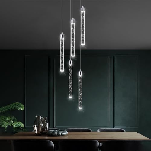 Image of 5 Light Mini Chandelier LED Pendant Lighting for Kitchen Island Modern Bubble Crystal Pendant Light Adjustable Pendant Light Fixture Chrome Ceiling Handing Lights for Dinning Room Bedroom 2700K 6000K