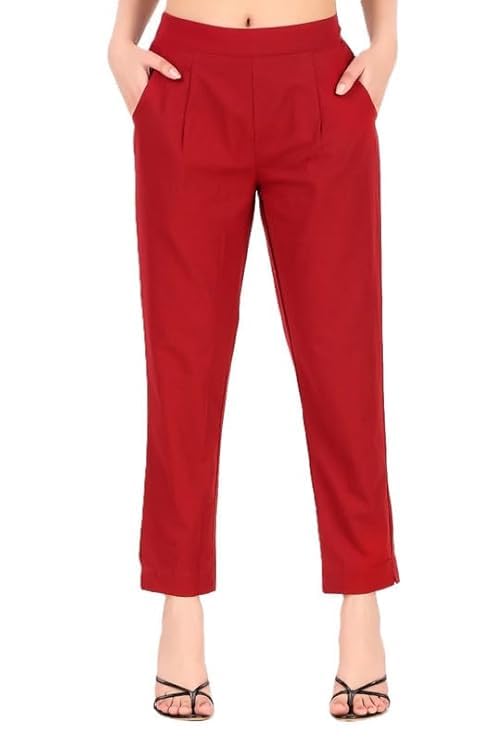 Image of Aarav Fabric Women's 100% Cotton Casual Pant | Ankle Length Regular fit Cotton Trouser | Straight Fit Formal Pants for Kurti, Office, Casual and Daily Outdoor Lifestyle