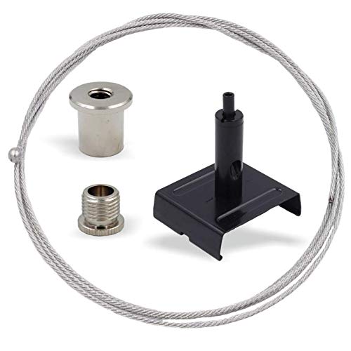 Preisvergleich Produktbild Abhängeset für IVELA Stromschienen Systeme / Deckenbefestiger, Schraubkappe, Drahtseilhalter mit Stromschienen Klemme, Drahtseil Ø1,5mm / Schwarz (1500mm)