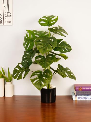 Image of ARICK Decor 2.1Ft Artificial Monstera Plant with 18 Leaves, 65cm Tall Faux Tropical Split-Leaf Potted Tree in Black Pot, Realistic Large Silk Leaf Fake Plant for Living Room, Office & Home Decor