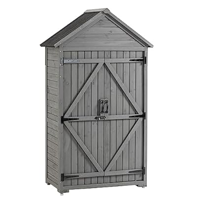 Tmsan Outdoor Storage Cabinet, Garden Vertical Tool Shed, Waterproof Outdoor Storage Box for Patio, Backyard, Pool, Grey