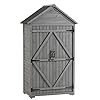 Outdoor storage cabinet garden vertical tool shed waterproof outdoor storage box for patio backyard pool grey  urban country home decor
