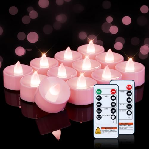 Image of Homemory 24-Pack Pink Remote Flameless Battery Tea Light Candles, 400+ Hrs | 2 /4 /6 /8H Timer LED Flickering Tealight Votives for Valentine's Day, Cozy Ambiance, Wedding, Birthdays and Baby Showers
