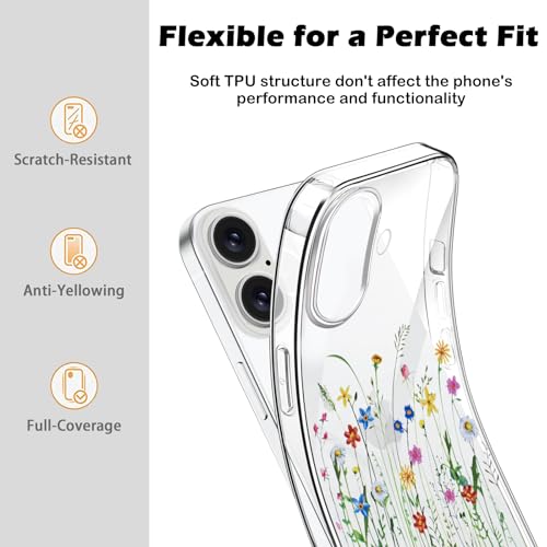 Coque antichoc iPhone 17 transparente fleurs silicone souple ultra fine - 5