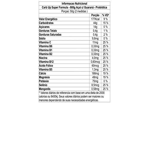 Carb Up Super Formula Açaí com Guaraná, Probiótica, 800g