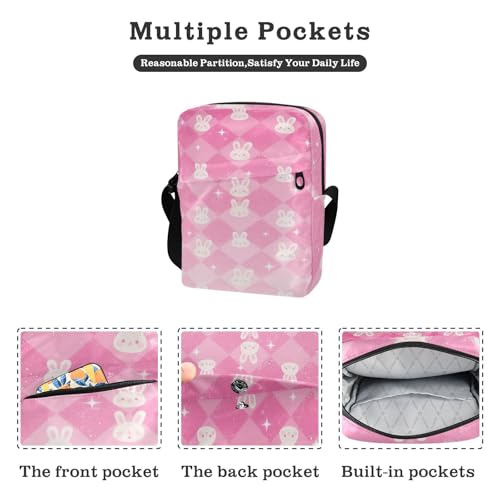 men's messenger bag mens shoulder bags crossbody Shoulder Handbag For Travel Adjustable Strap for outdoor sports outdoor sports- Peach Glitter Rabbits2