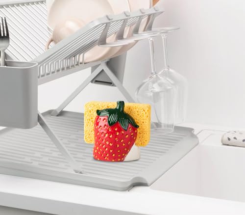 dgudgu Strawberry Sponge Holder for Kitchen Sink Cute Sink Sponge Holder Red Sponge Sink Holder