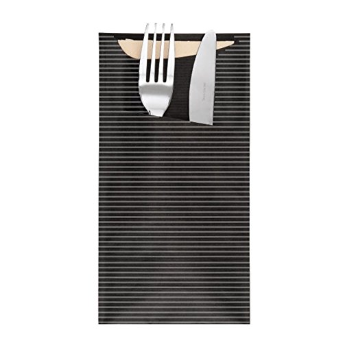 Garcia de pou Sacs Pour Couverts + Serviette "Just In Time" 80 + 10Pe G/M2 11,2X22,5 Cm Noir Kraft Vergé - 100 unités