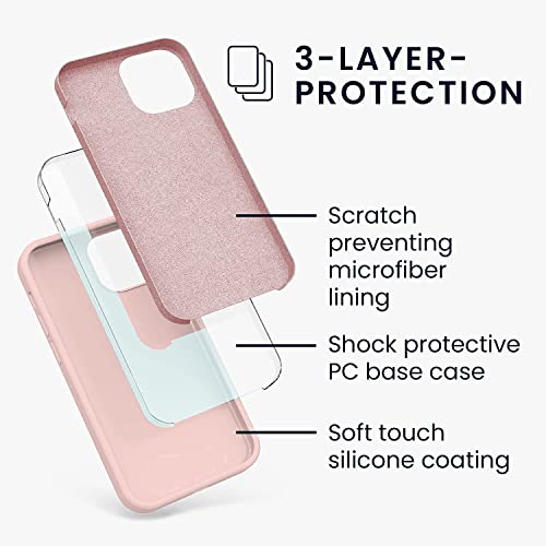 Image of VONZEE Microfiber Logo Cut Cover Compatible for iPhone 13 Case Cushion Liquid Soft Silicone Gel Rubber Phone Cases Non-Slip Protective Shockproof Back Cover 6.1 inch, Sand Pink