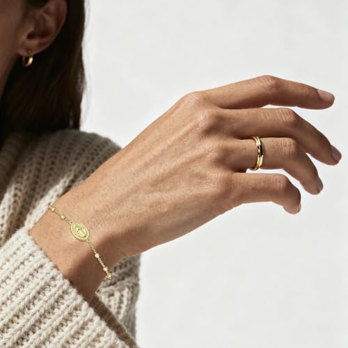 Image of Catholic Virgin Mary Cross Bracelet Gifts for Girls Teens Women, Rosary Beads Charm Link Chain Bracelet Easter First Communion Confirmation Baptism Religious Jewelry Gifts