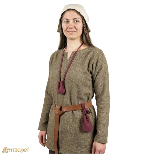 Image of Mythrojan Pack of 4 Small Trinket Pouches Suede Leather Drawstring Coin & Dice Bags for LARP, SCA, Viking & Medieval Events, Color : Wine Red