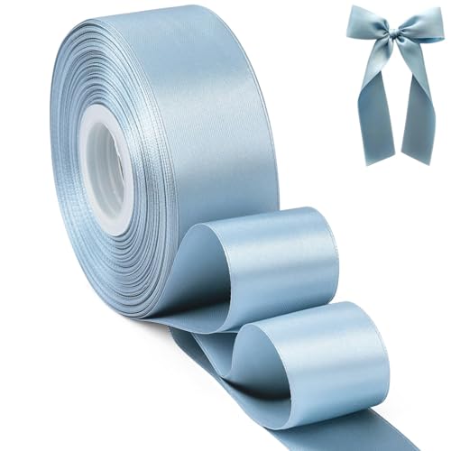 Sfoni Ruban de satin de 46 m de long et 38 mm de large - Gris et bleu - Pour décoration de mariage, emballage cadeau, fête d'anniversaire, bricolage, décoration de Noël