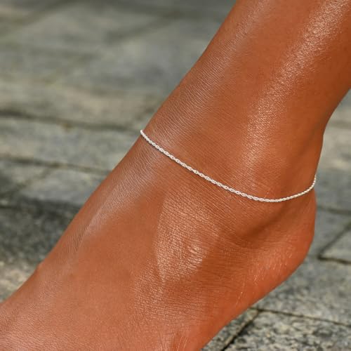 Image of Ankle Bracelets for Women 14K Gold Plated Anklet Silver Anklets Waterproof Evil Eye Beaded Pearl Tennis Crystal Heart Cuba Link Chain Anklets Dainty Jewelry Gift for Her