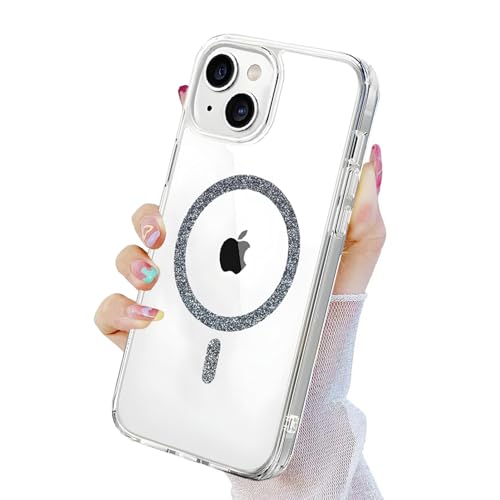 Image of AIBEX Back Cover Case Compatible with iPhone 15 Plus | Glitter Ring Cute Shiny Colorful Bling Case (Compatible with Magsafe) | Transparent PC+TPU Glossy Shiny Cover for Girls & Women - Black