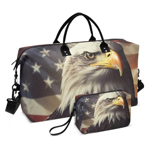 Large Travel Duffel Bag, Bird American Sports Tote Gym Bag, Shoulder Weekender Overnight Bag for Women Men, Carry On Luggage with Toiletry Bags