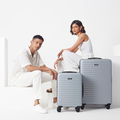 Image of Assembly Stark Dual-Tone Trolley Bag Set of 2-20 Plus 28 Inch Hard Shell Polycarbonate Luggage Set with TSA Lock 8 Spinner Wheels Silver