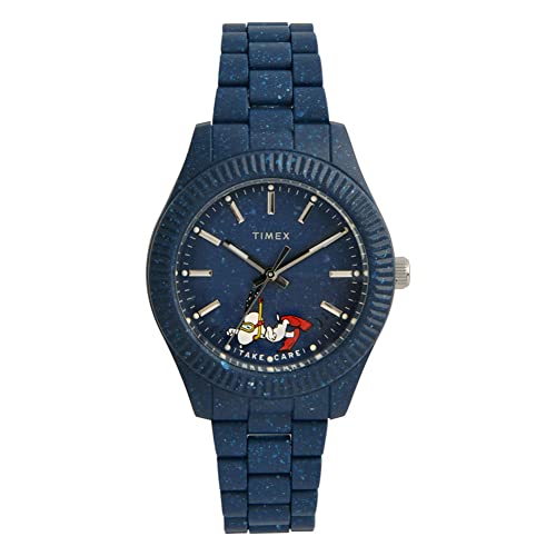 Timex Mens Waterbury Ocean Recycled Plastic 42mm Watch Blue/Peanuts One Size Waterbury Ocean 41mm Recycled Plastic Bracelet Watch