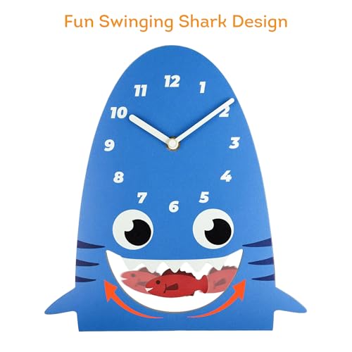 Lily's Home Shark-Shaped Wall Clock with Fish Pendulum - Playful 10.8'' Room Decor for Kids - Battery-Powered - Ideal Gift for Birthdays & Holidays - Fun Bedroom, Living Room, or Nursery Accent - Image 4
