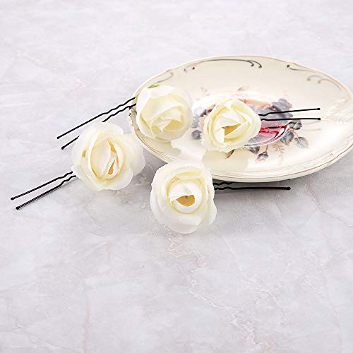 ClassicBeauty White Rose Hair Clip (Set of 8)New 2018 Wedding Women Hair Accessories Bridesmaids Headpiece
