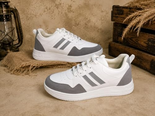 Generic Men's Casual Lace-Up Sneakers, White and Green Striped, - Image 4