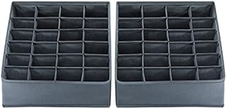 MAXPORIUM® 2-Pieces Underwear Drawer Organiser Divider - Foldable Sock Organiser with 24 Cells - Fabric Drawer Dividers for Baby Clothes or Newborn Essentials - Grey