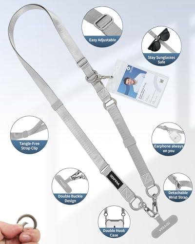 Image of VVAAGG Cell Phone Lanyard for iPhone: Adjustable Phone Strap Crossbody Neck and Wrist Strap Anti-Theft Lanyard Travel Essential Compatible for iPhone Android Smartphones Sliver