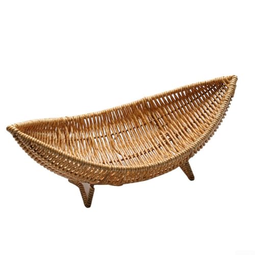 FACULX Bandeja de ratán para mesa de café, cesta tejida para artículos diversos, contenedor de almacenamiento versátil, organizador de almacenamiento decorativo, color café claro, 29 x 12 x 6,5 cm