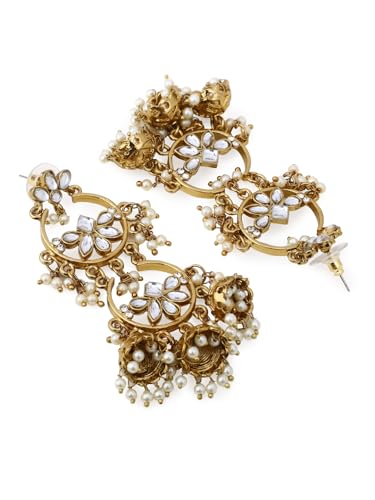 Image of Rubans Long Dangler Earrings Kundan & Pearl Ethnic Jewellery Gift for Women & Girls