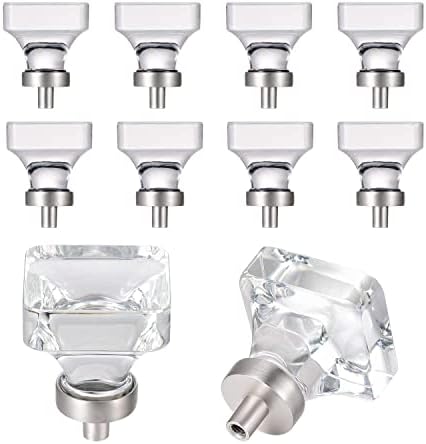 coolnews 8 Pack Glass Cabinet Knobs, Crystal Knobs for Dresser Drawer, Square Furniture Knobs and Pulls, Brushed Nickel