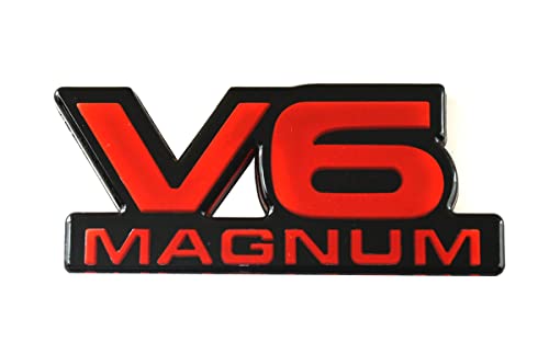 Image of 2Pcs V6 Magnum Emblems Fender Door Nameplate 3D Badge Stickers Logo 1500 Van Fit for Durango V6 (Black Red)