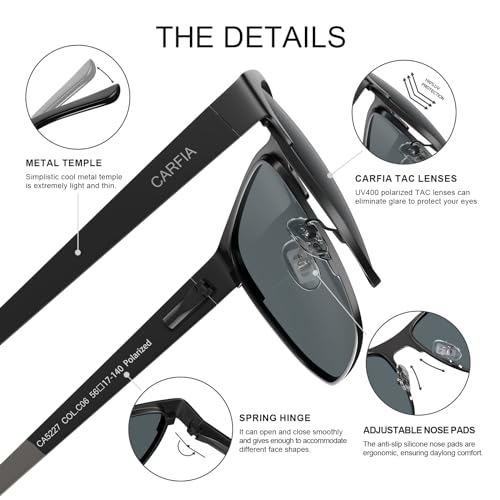 Image of CARFIA Square Driving Polarized Sunglasses for Men Spring Hinge Eyewear CA5227