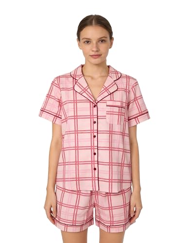 Image of NAP BOUND 100% Cotton Women Pajama Sets Button Down Short Sleeve Sleepwear Soft Pjs 2 Piece Lounge Set with Pocket XS-XXL