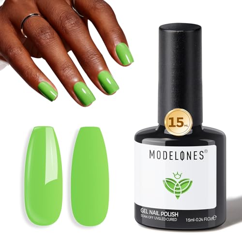Image of modelones Green Gel Nail Polish Apple Green Gel Polish Summer Nail Poish Soak Off Pastel U V Nail Design Salon DIY Manicure 15 ML