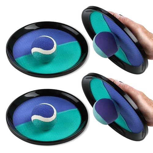 Toss and Catch Ball Game Classic Outdoor Yard Games for 3-10 Year Old Perfect Beach Toys Backyard Lawn Sport Activity Family Indoor & Outside Games Sport Pool Toys Paddle Game (4 Paddles 4 Balls)