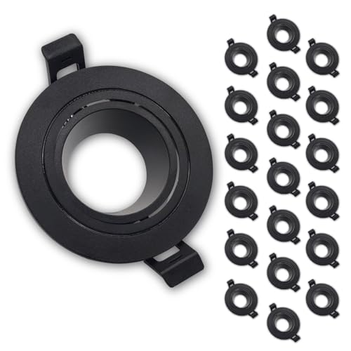LED ATOMANT Pack 20x Marco Foco Empotrable GU10 Negro, Aro Downlight Soporte Redondo Bombilla LED GU10, Orientable hasta 30º