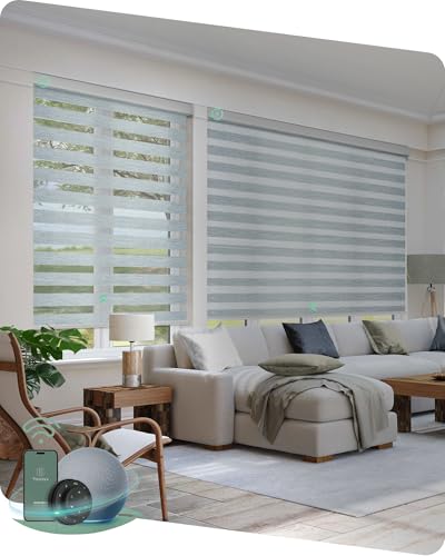 Yoolax Motorized Blinds with Remote, Electric Zebra Blinds for Indoor Windows, Blackout Smart Blinds with Voice Control, Compatible with Alexa Google Home, APP Control, 27" W x 72" H, Grey