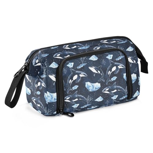 Image of Orcinus Orca Whale Pencil Case Large Capacity Pencil Pouch, Handheld Pen Bag Cosmetic Portable Gift for Office School Teen Girl Boy Men Women Adult Pencil Storage Organizer
