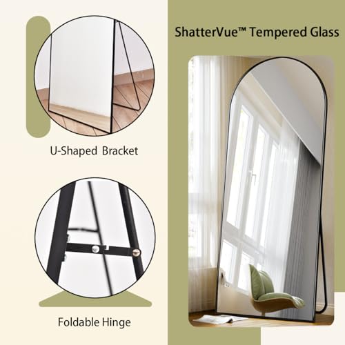 BEAUTYPEAK 71"x26" Arch Full Length Mirror, Full Body Floor Mirror with Stand Hanging or Leaning, Aluminum Alloy Frame Wall Mirrors for Bedroom, Dressing Room, Black
