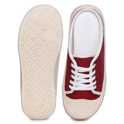Image of TRASE Back Open Casual Sneakers for Women | Trendy Mule Slip-On Shoes with Lace-Up Front & Comfortable Cushioned Insole