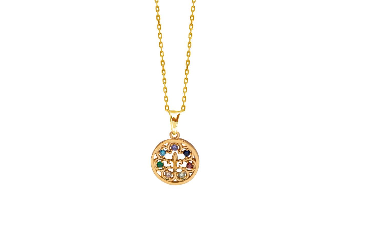 Colgante en Chapado Oro 3 micras 18k y Circonitas Multicolor - Flor de Lis (15 mm)