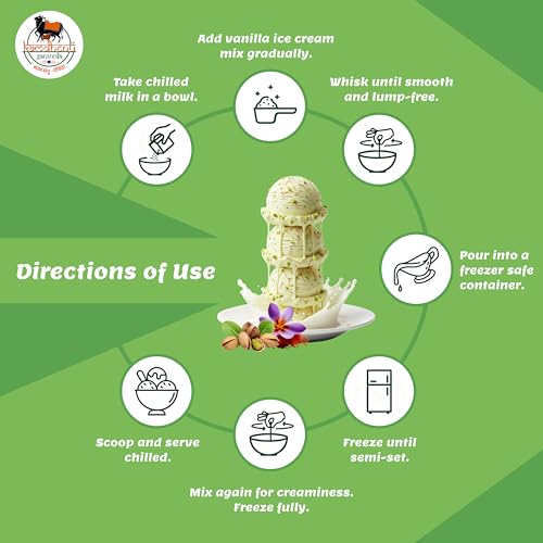 Image of Kamdhenu Gauveda Kesar Pista Ice Cream Mix Powder 150g - Instant Homemade Saffron Pistachio Ice Cream Premix | No Machine Needed | Eggless & Vegetarian | Makes 500ml+ Kulfi, Milkshake & Frozen Dessert