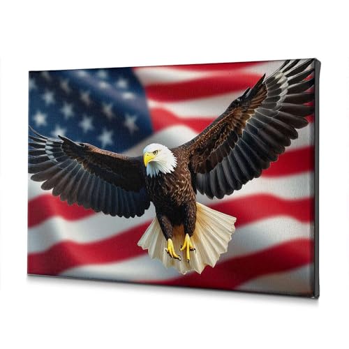 Toile aigle et drapeau américain 40x60 cm pour salon