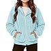 Baby Girl Clothes Zip Up Solid Long Sleeve Hoodies For Girls Open Front Cardigan Fashion Hooded Jacket Coat With Pockets Teens Fleece Fall Winter Warm Sweatshirts 3-16 Years Light Blue-130